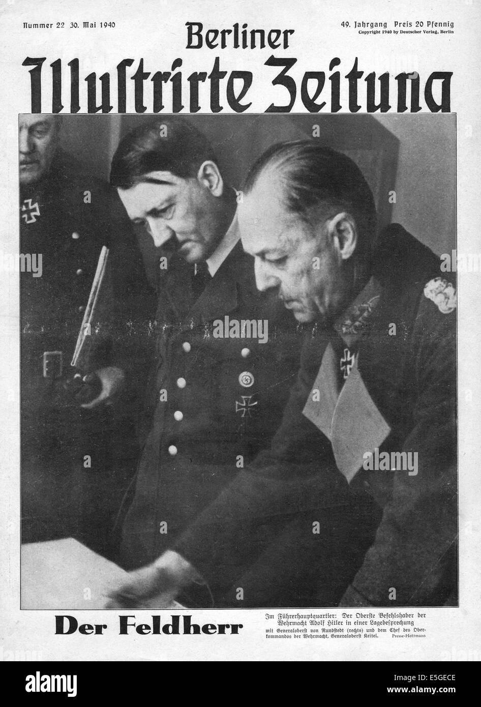 1940 Berliner Illustrierte Zeitung sur la page déclaration Adolf Hitler et le général Oberst von Rundstedt discuter d'opérations militaires Banque D'Images