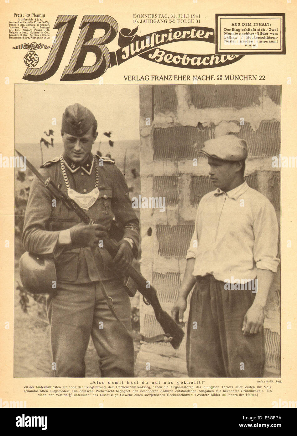 1941 Illustrierte Beobachter front page montrant un soldat Waffen SS en Russie Banque D'Images
