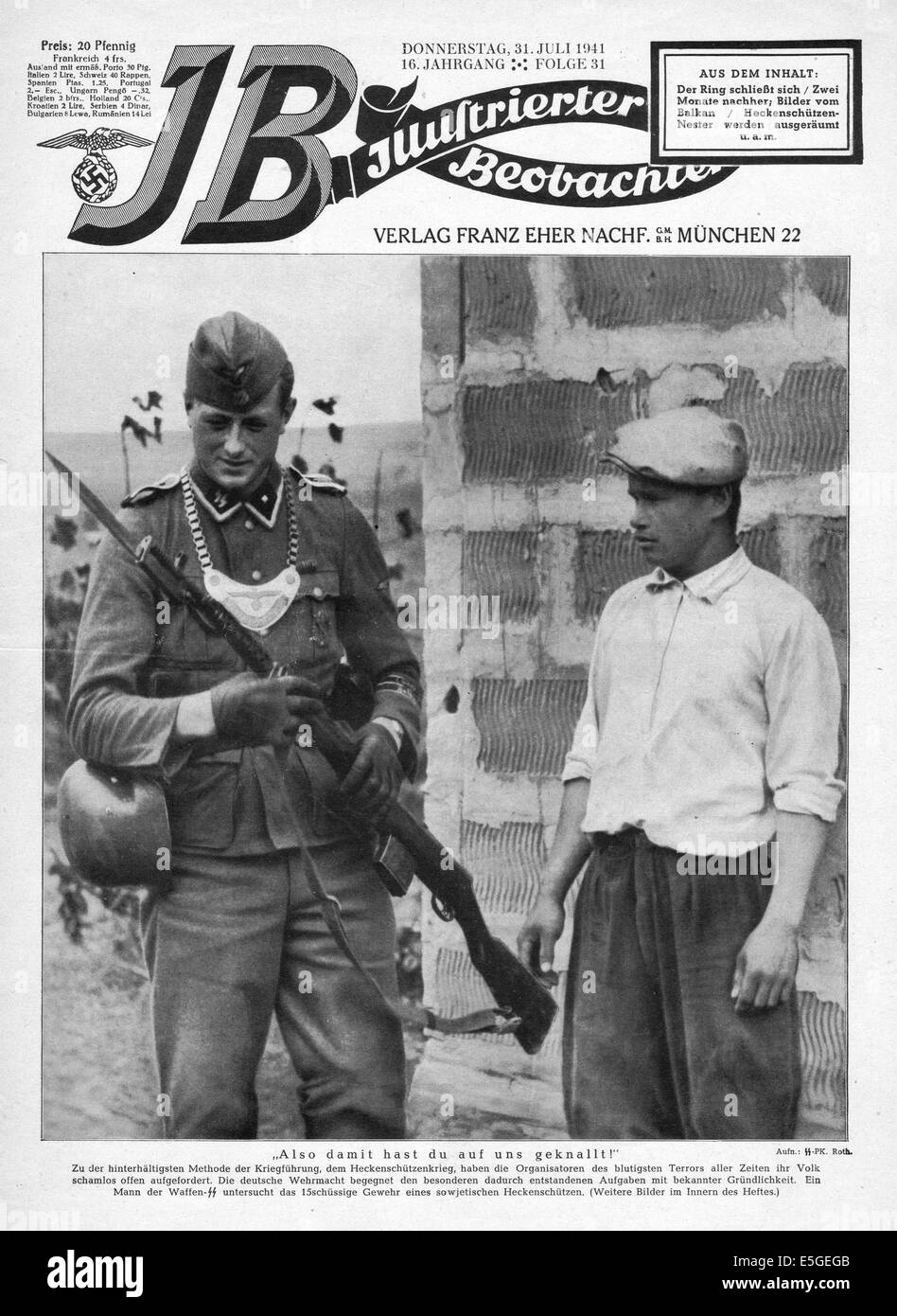1941 Illustrierte Beobachter front page montrant un soldat Waffen SS en Russie Banque D'Images