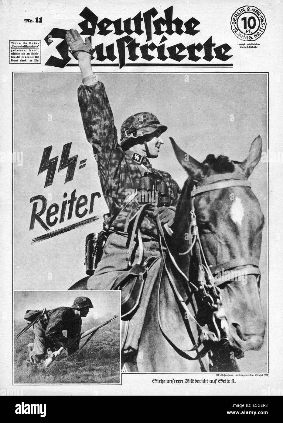 1943 Deutsche Illustrierte front page reporting cavalerie Waffen SS en Russie Banque D'Images