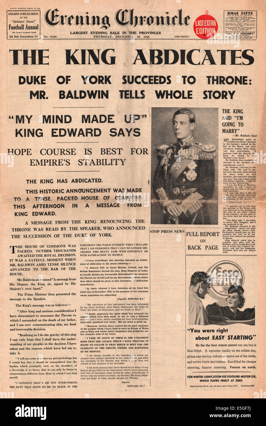 Edward viii abdication newspaper Banque de photographies et d’images à