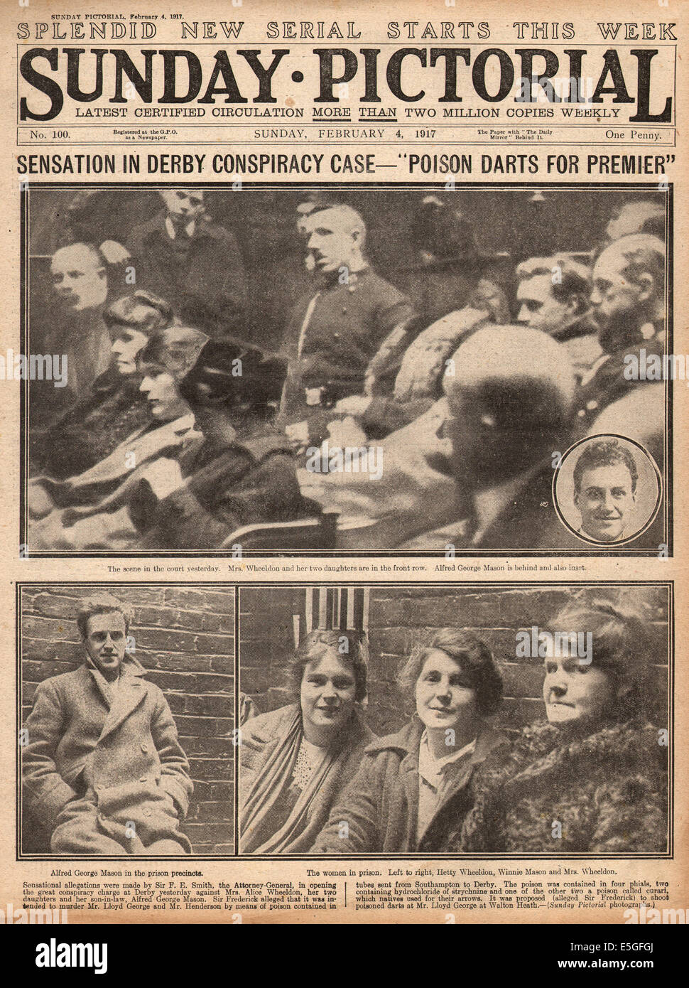 1917 front page picturale dimanche poison rapport procès d'Alice Wheeldon contre le premier ministre britannique David Lloyd George Banque D'Images