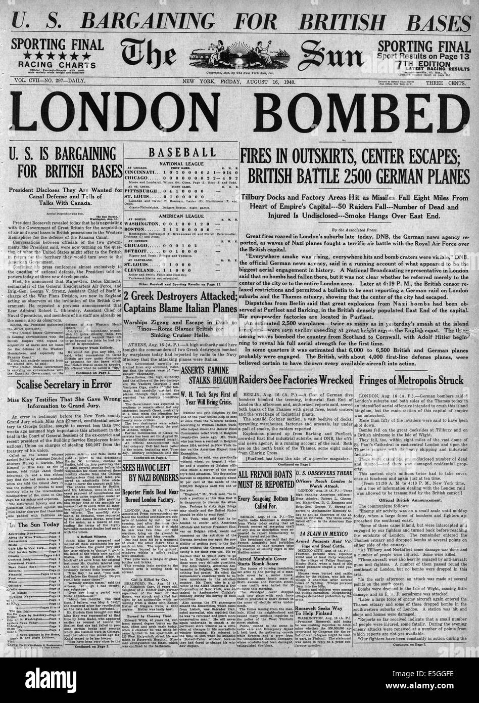 1940 Le Soleil (New York) front page reporting Luftwaffe raid contre Londres Banque D'Images