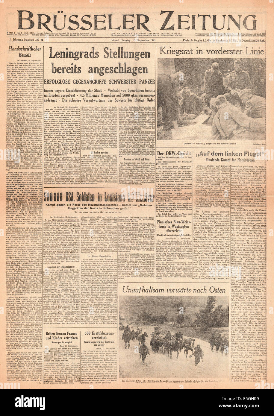 1941 Brusseler Zeitung allemand article publié sous l'occupation Banque D'Images
