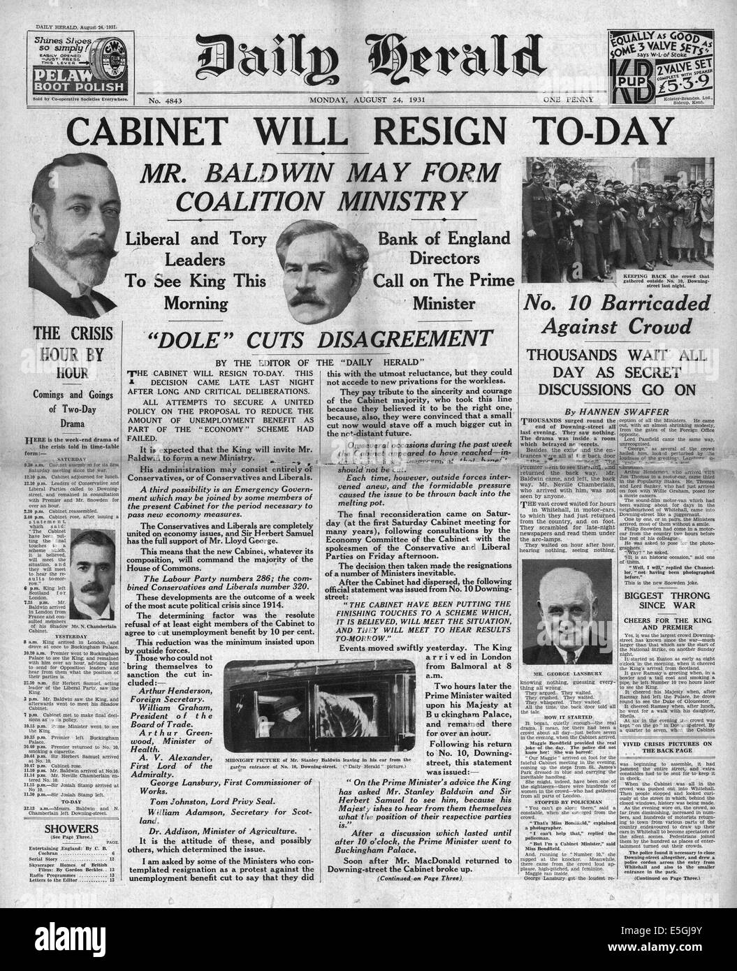 1931 Daily Herald/la page déclaration Ramsay MacDonald forme un gouvernement national Banque D'Images