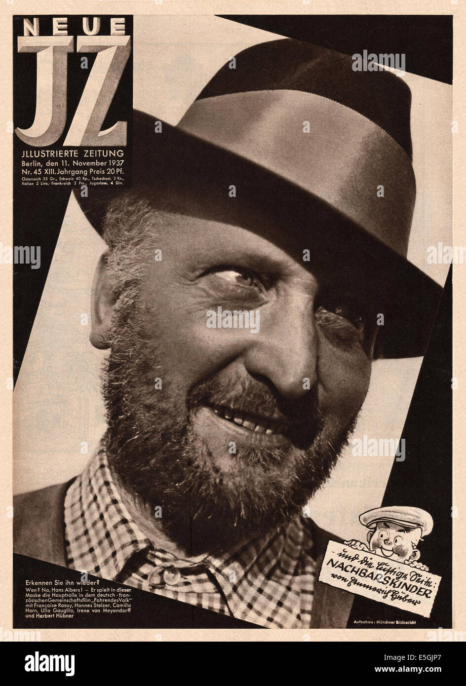 1937 Neue Illustrierte Zeitung couverture photo de l'acteur allemand Hans Albers Banque D'Images