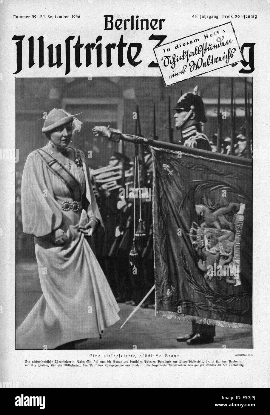 1936 Berliner Illustrierte Zeitung/photo de couverture de la princesse Juliana des Pays-Bas peu après son engagement à Prince allemand Bernhard Banque D'Images