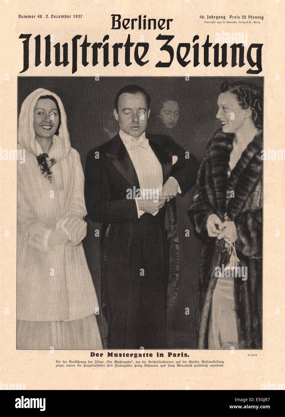 1937 Berliner Illustrierte Zeitung (Allemagne) de la couverture de l'acteur allemand Heinz Rühmann avec d'autres actrices allemandes Heli Finkenzeller et Leny Marenbach Banque D'Images
