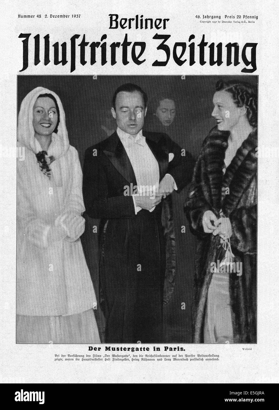 1937 Berliner Illustrierte Zeitung (Allemagne) de la couverture de l'acteur allemand Heinz Rühmann avec d'autres actrices allemandes Heli Finkenzeller et Leny Marenbach Banque D'Images