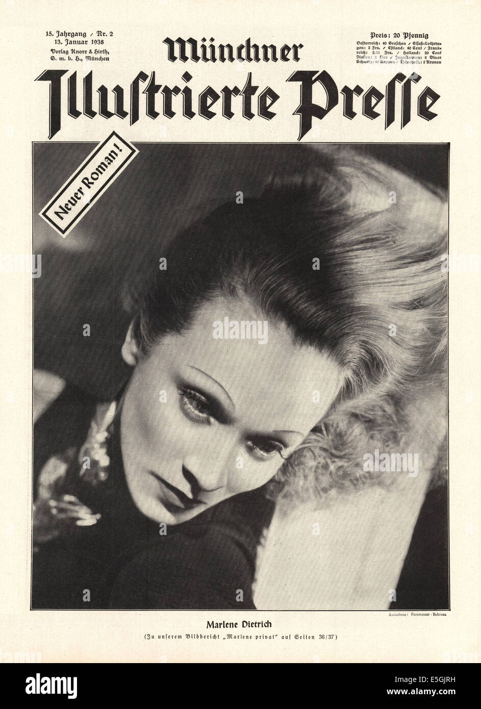 1938 Münchner Illustrierte Presse (Allemagne) de la couverture de l'actrice allemande Marlene Dietrich Banque D'Images