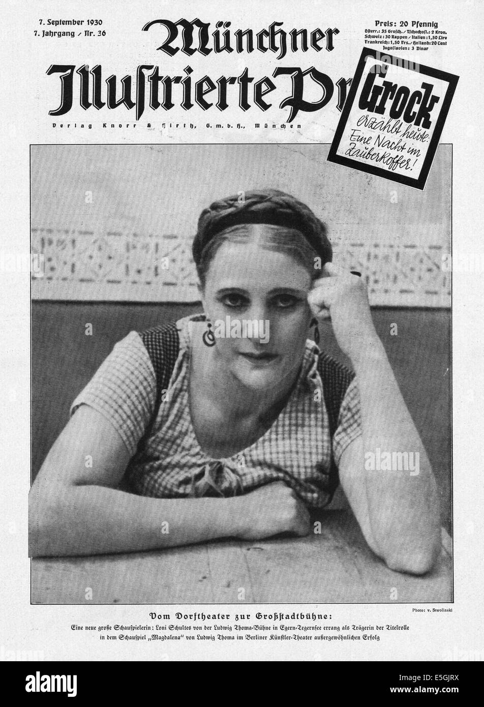 1930 Münchner Illustrierte Presse (Allemagne) de la couverture de l'actrice allemande Loni Schultes Banque D'Images