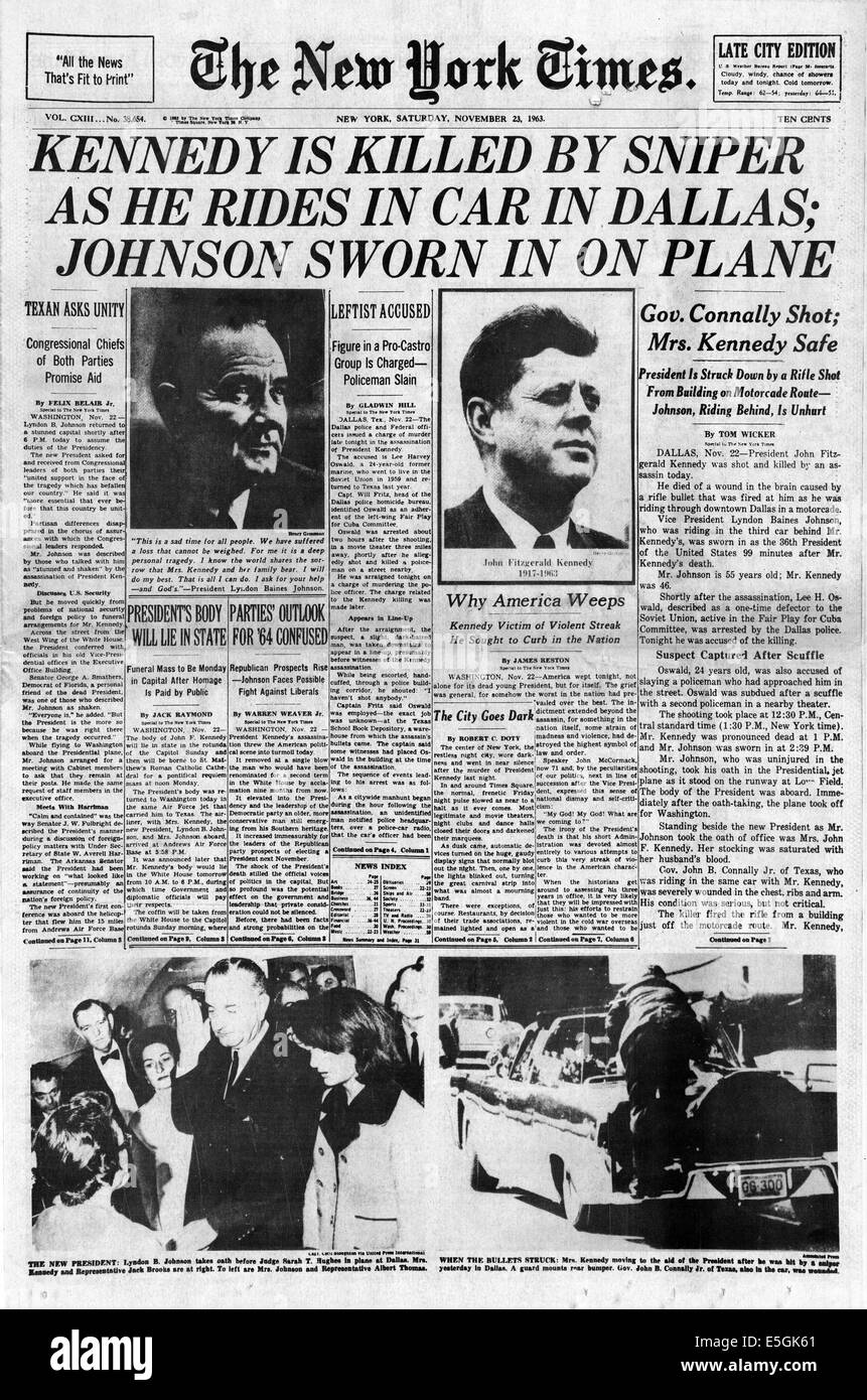 Date De La Mort De John Kennedy 1963 New York Times/la page déclaration de l'assassinat du Président