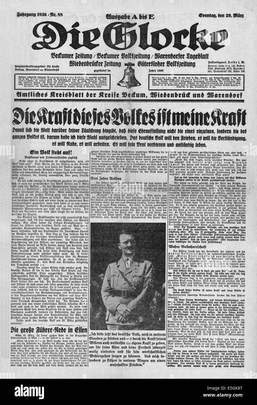 Die Glocke (Allemagne) Discours prononcé par Adolf Hitler à Berlin's Deutschlandhalle avec headline 'La force du peuple est ma force' Banque D'Images