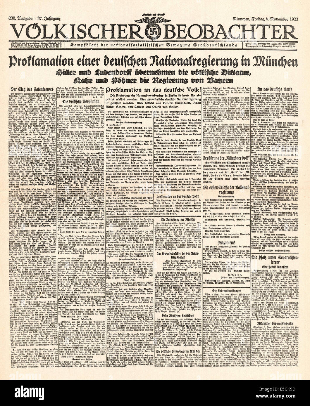 1938 Völkischer Beobachter rapports page avant que les troupes allemandes s'en mars les Sudètes Banque D'Images