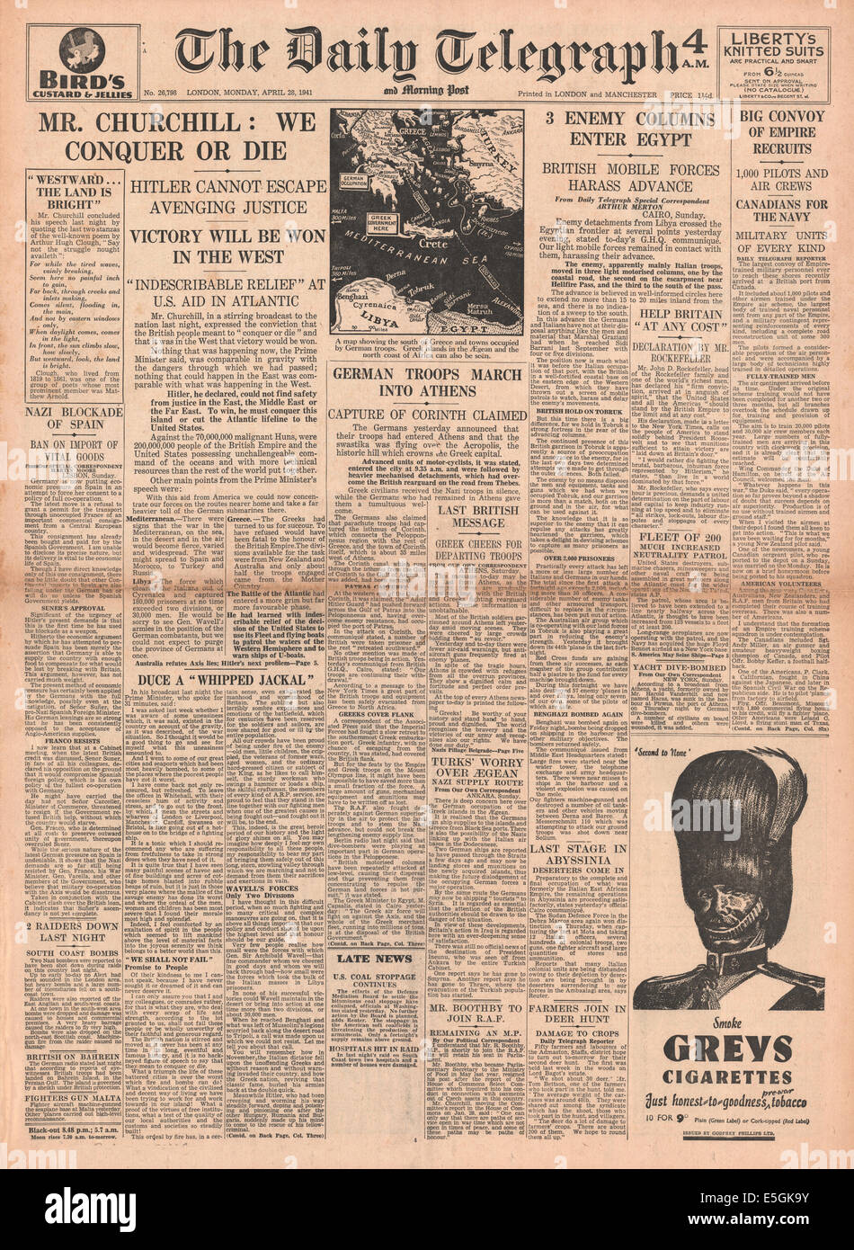 Daily Telegraph 1941 discours de Winston Churchill "nous conquérir ou mourir" Banque D'Images