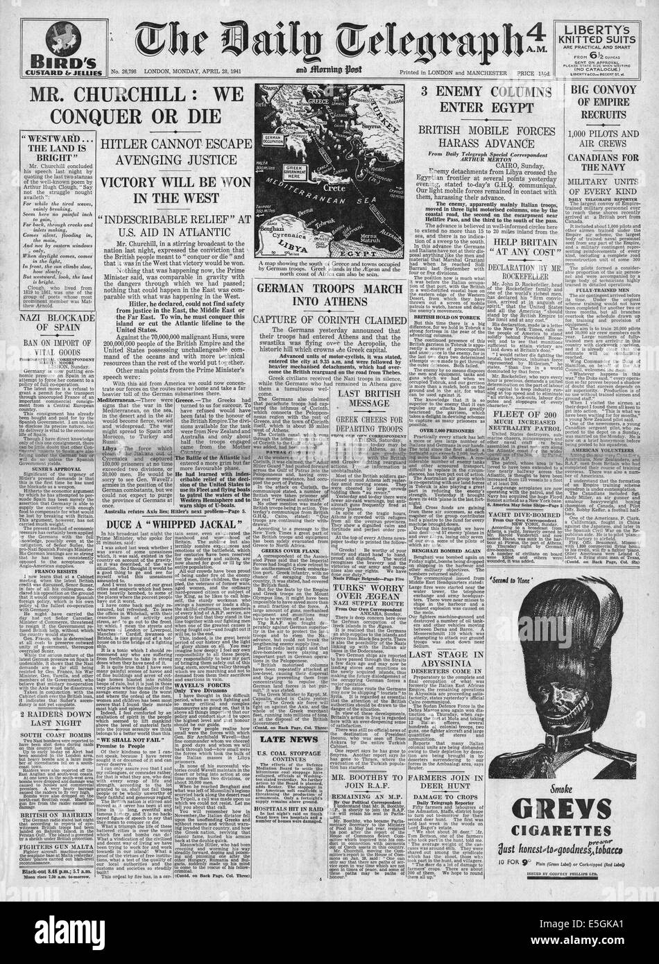 Daily Telegraph 1941 discours de Winston Churchill "nous conquérir ou mourir" Banque D'Images