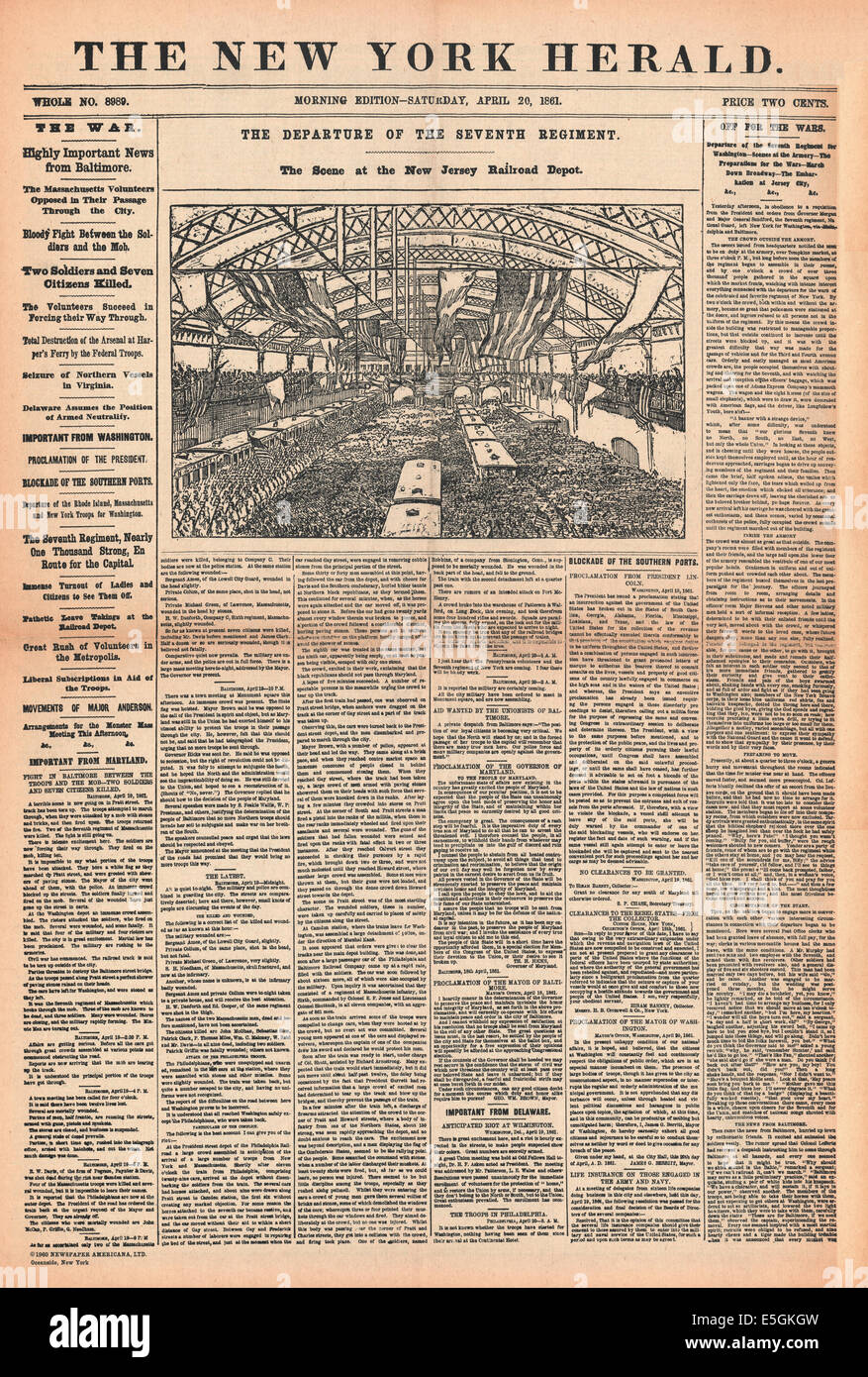 1861 New York Herald rapports page avant le déclenchement de la guerre civile américaine . Banque D'Images