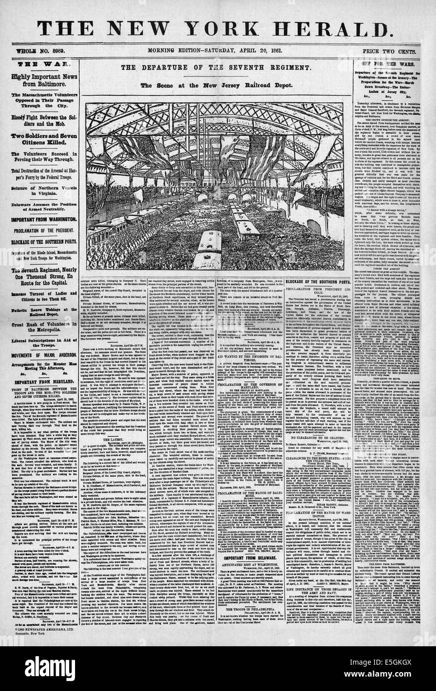 1861 New York Herald rapports page avant le déclenchement de la guerre civile américaine . Banque D'Images