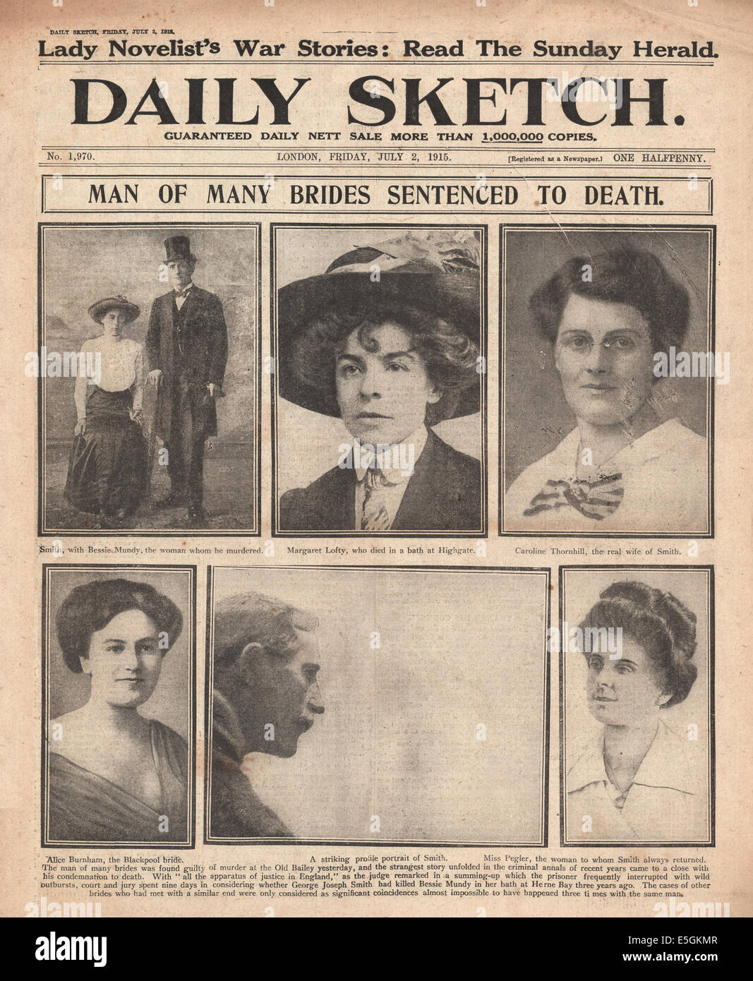 1915 Daily Sketch/la page déclaration George Joseph Smith condamné à mort Banque D'Images
