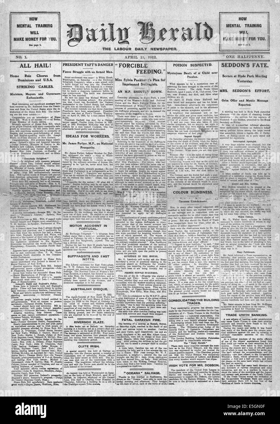 1912 Le Daily Herald n° 1 Banque D'Images