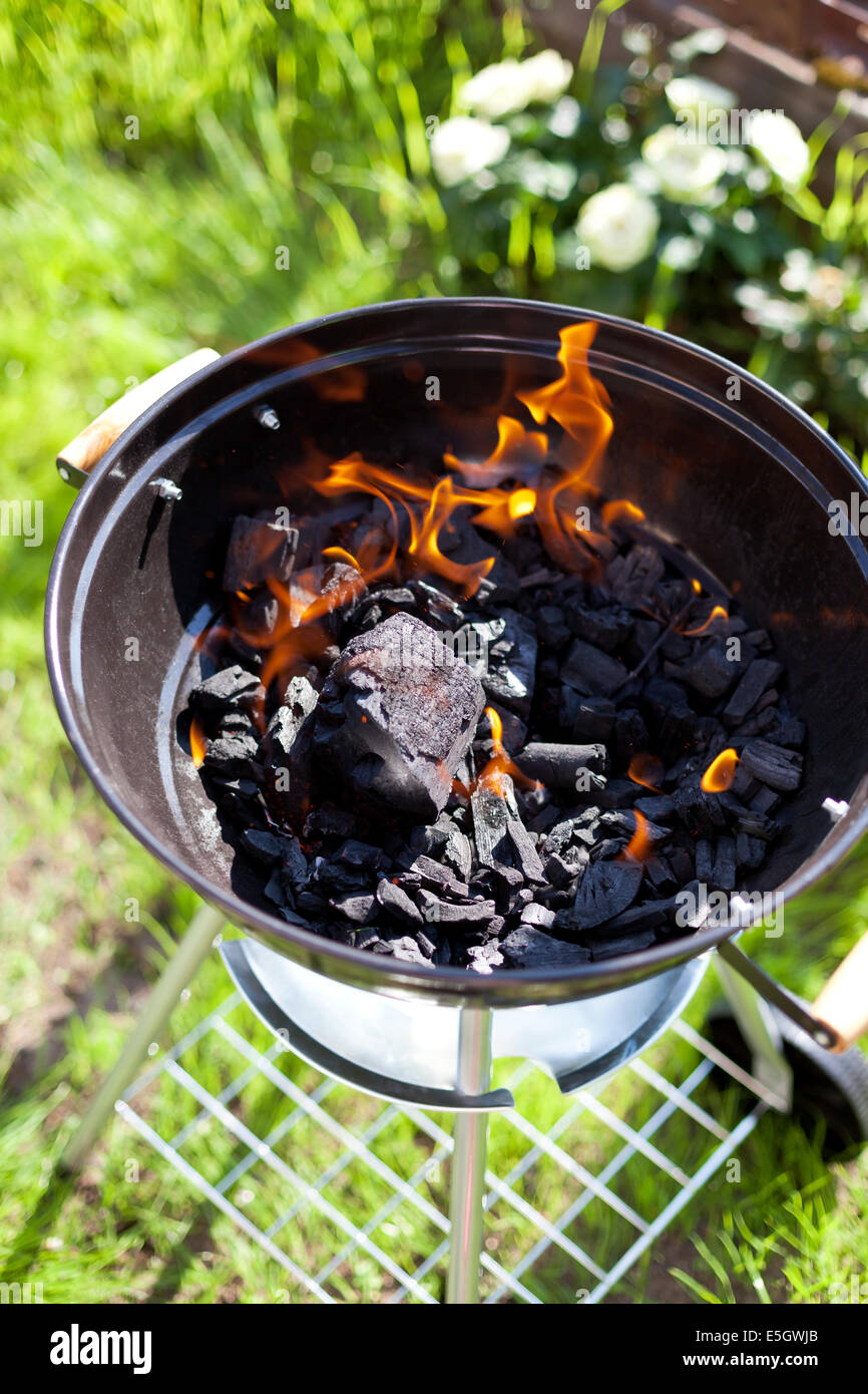 Sex brûlant du charbon, grill en feu Banque D'Images