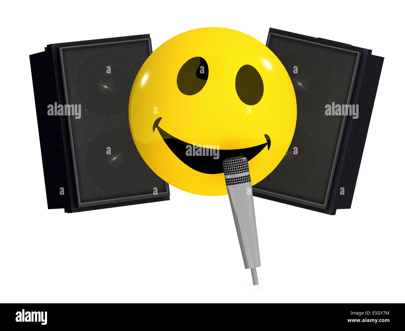 3D render of a smiley singing into a microphone Banque D'Images