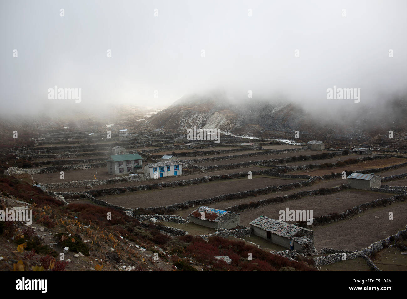 Le village Dingboche dans la région de Khumbu au nord est du Népal dans la vallée de Chukhung Banque D'Images