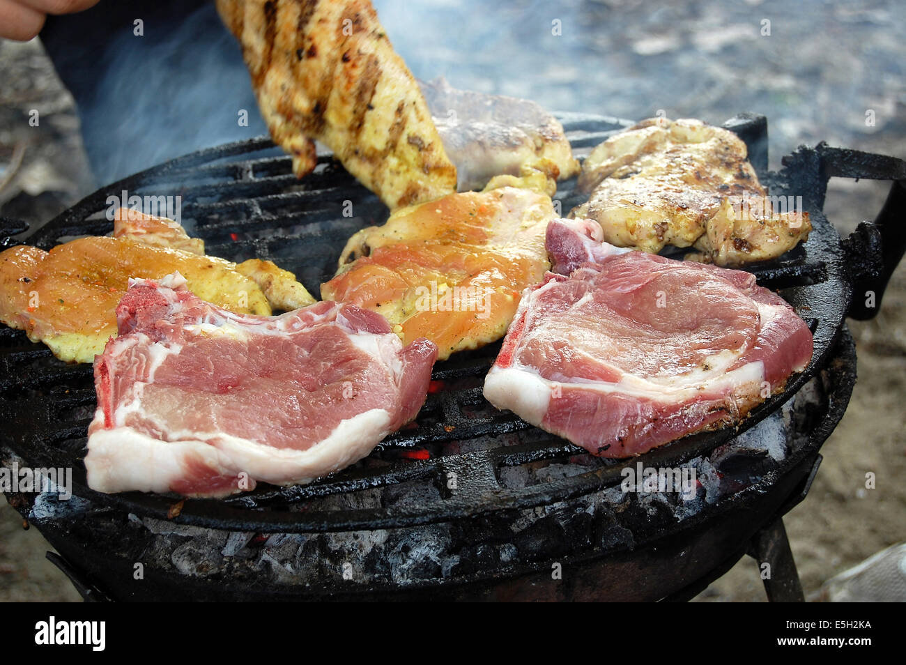 La viande grillée, préparée pour un repas de famille Banque D'Images