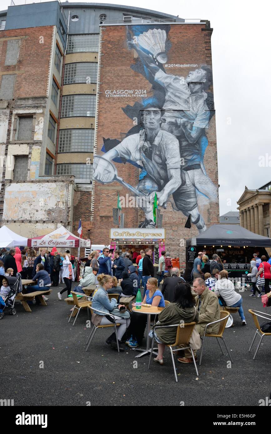 Merchant City festival et peinture murale représentant les 2014 Jeux du Commonwealth de Glasgow Banque D'Images