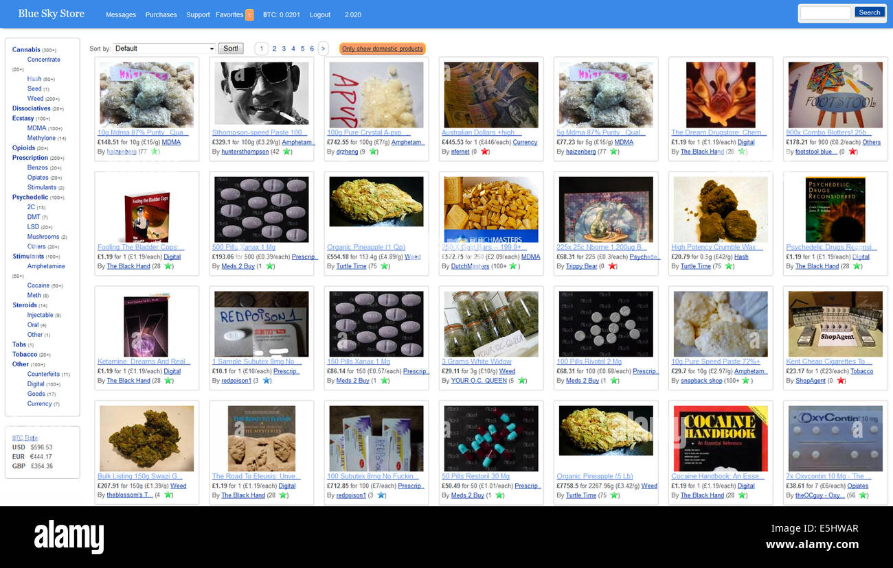 Ciel bleu Store en ligne marché de produits illicites (drogues, contrefaçons) accessible sur le darknet (réseau Tor). Ciel bleu Store en ligne marché de produits illicites (drogues, armes, contrefaçons). Ce site a été saisi par le FBI et d'Europol durant l'opération Onymous le 6 novembre 2014. Banque D'Images