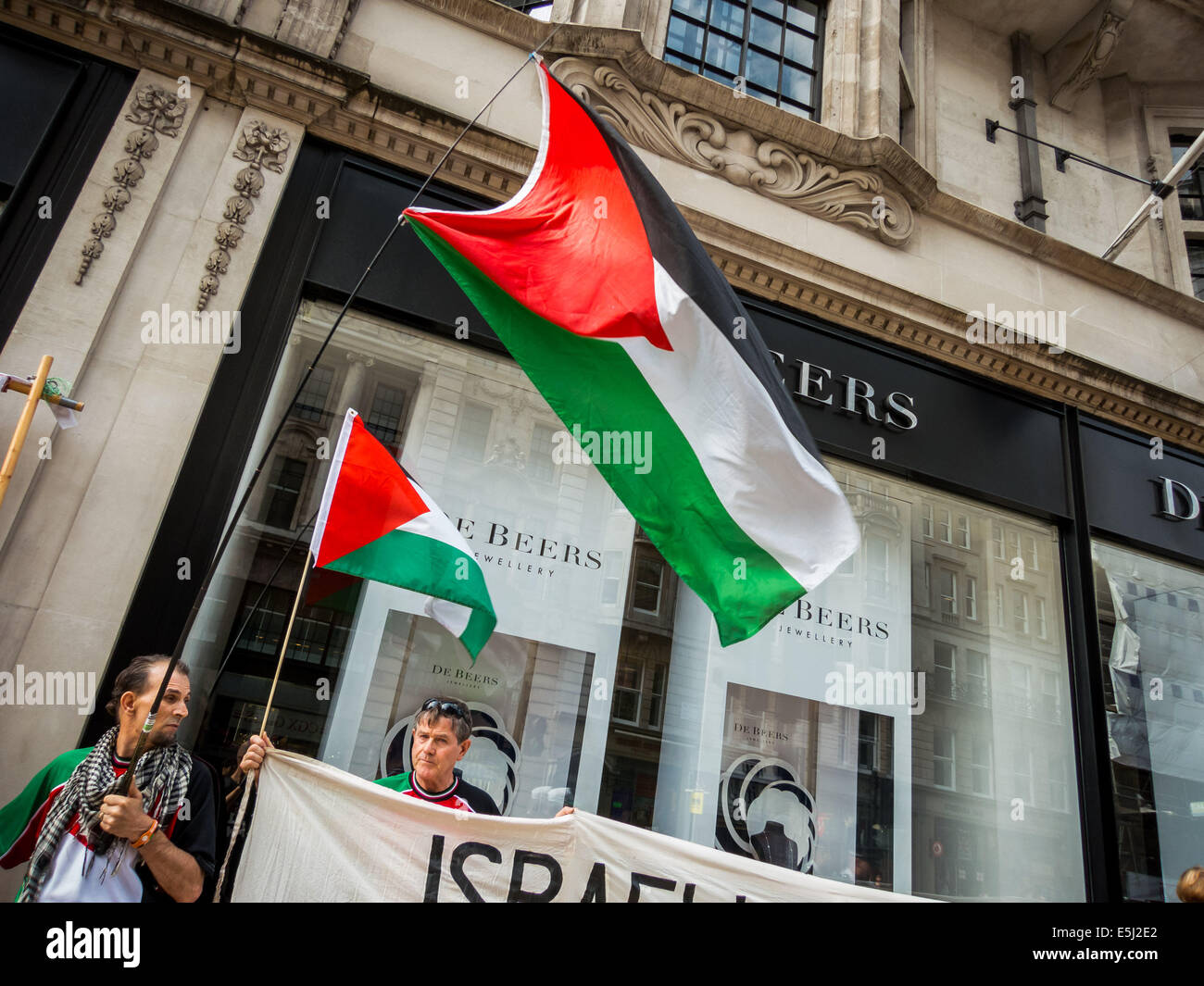 Londres, Royaume-Uni. 1er août, 2014. Protester contre De Beers appelle au boycott d'Israël de "diamants du sang" Crédit : Guy Josse/Alamy Live News Banque D'Images