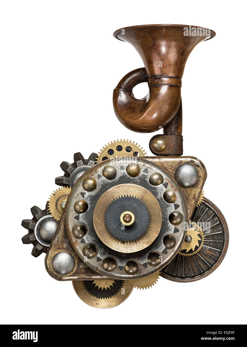 Collage métal stylisé de dispositif mécanique. Banque D'Images