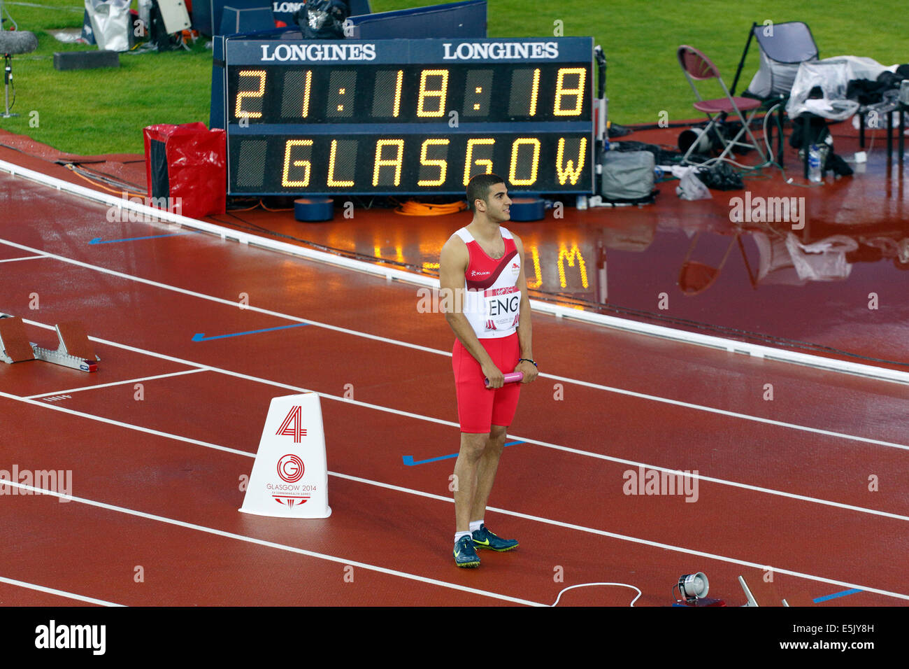 Hampden Park, Glasgow, Écosse, Royaume-Uni, samedi, 2 août 2014. Glasgow 2014 Commonwealth Games, finale de relais 4 x 100 m pour hommes. Adam Gemili, Angleterre, avant le début de la course où ils ont terminé deuxième Banque D'Images