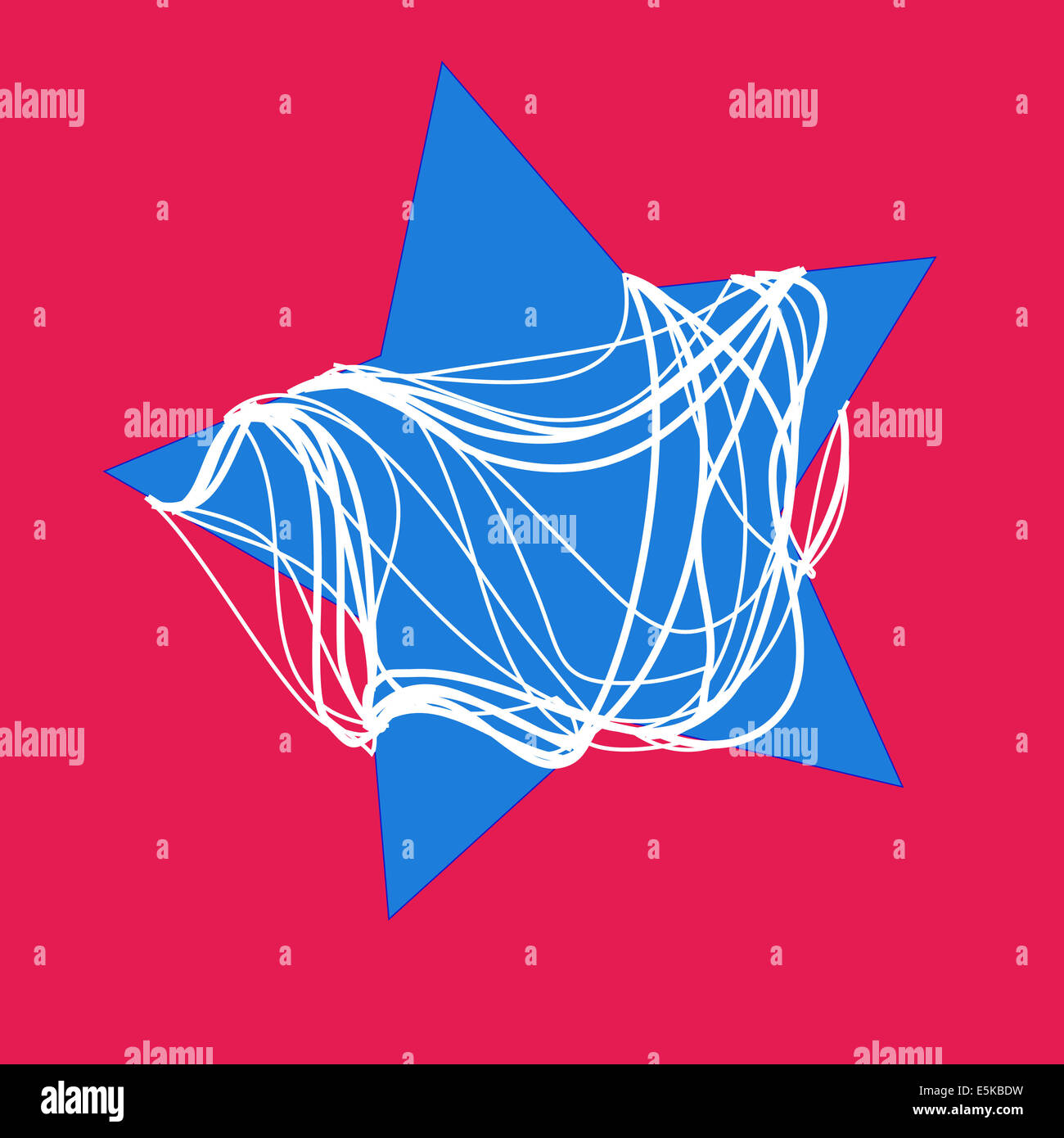 Abstract blue star avec corde blanc sur fond rouge Banque D'Images