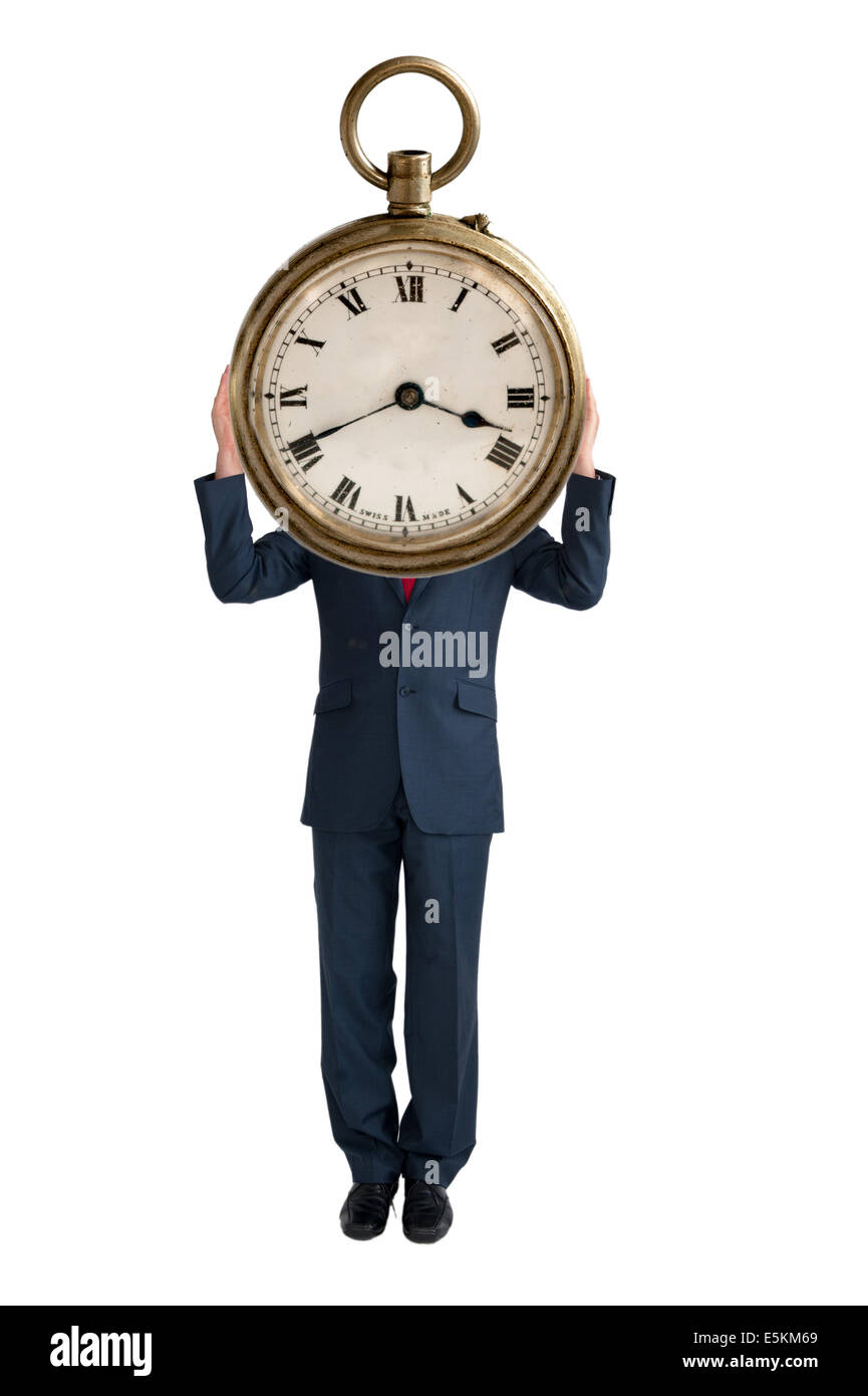 Concept de temps de travail d'affaires avec horloge isolé sur fond blanc Banque D'Images
