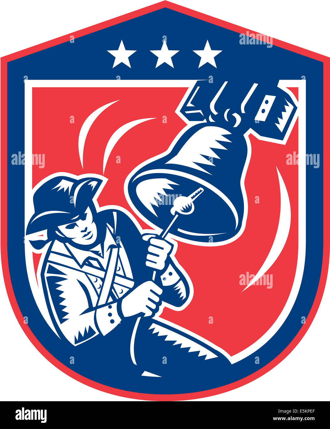 Illustration d'un patriote américain Liberty Bell sonnerie situé à l''intérieur crest protection avec étoiles isolées sur fond blanc fait dans le style rétro de gravures sur bois. Banque D'Images