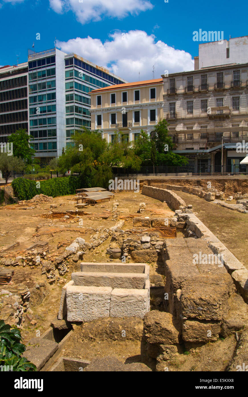 Square archéologique au centre de la place Kotzia, quartier Omonia, le centre d'Athènes, Grèce, Europe Banque D'Images