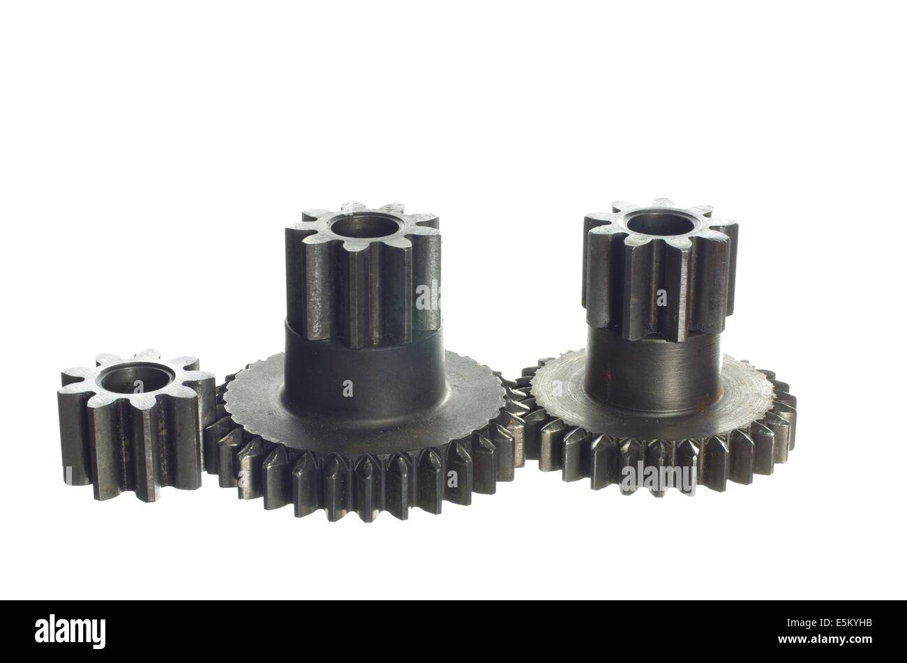 Mécanisme à roues à crémaillère sur fond blanc Banque D'Images