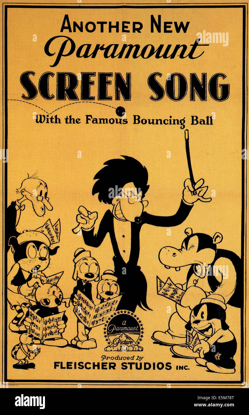 Chansons de l'écran, l'écran affiche publicitaire de chansons par Fleischer Studios pour Paramount Pictures, vers fin des années 1920 des années 1930 Banque D'Images