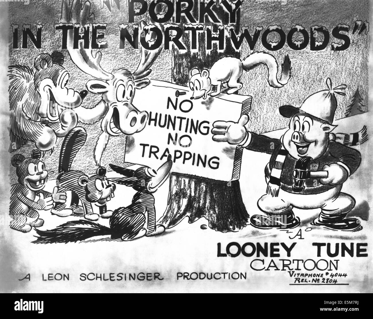 PORKY DANS LES BOIS DU NORD, (alias PORKY DANS LE NORTHWOODS), US lobbycard, Porky Pig (droite), 1936 Banque D'Images