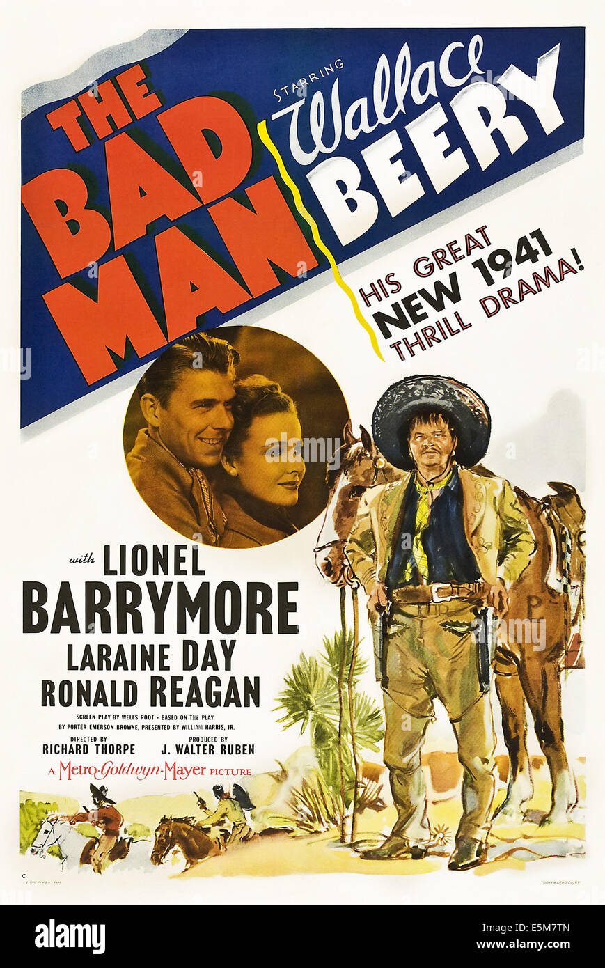 Le mauvais homme, de nous poster, de gauche : Ronald Reagan, Laraine Day, Wallace Beery, 1941 Banque D'Images