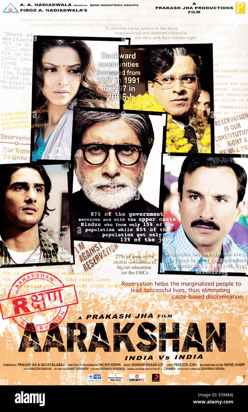 AARAKSHAN, sens horaire l-r : Deepika Padukone, Saif Ali Khan, Amitabh Bachchan, Prateik Babbar sur Indian affiche en anglais, 2011, Banque D'Images