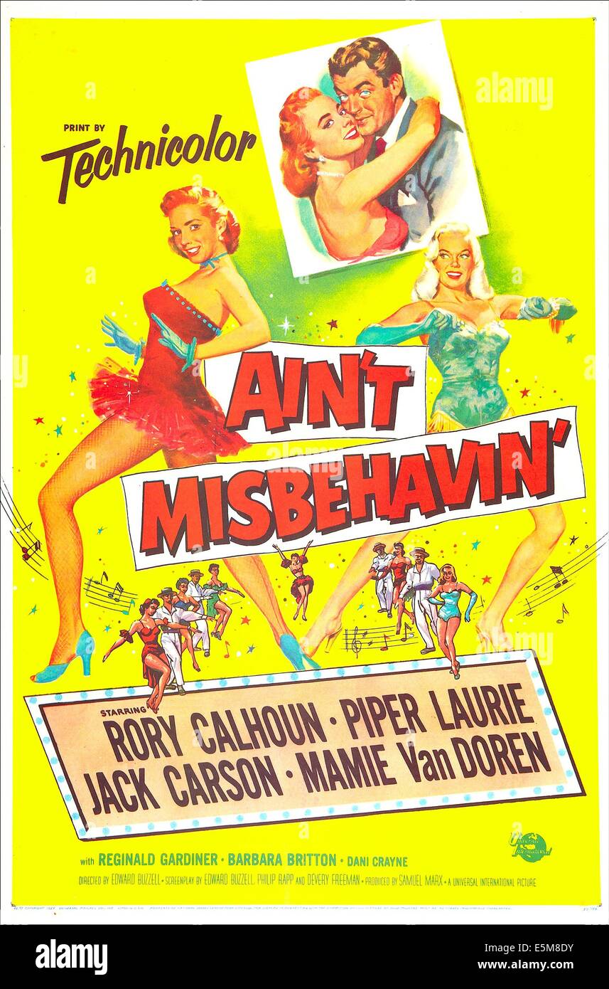 AIN'T MISBEHAVIN', US affiche, encart : Piper Laurie, Rory Calhoun, centre de gauche : Piper Laurie, Mamie Van Doren, 1955 Banque D'Images
