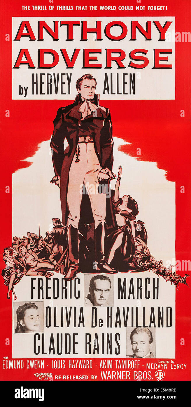 ANTHONY EFFETS, à partir de la gauche : l'affiche, à partir de la gauche : Olivia de Havilland, Claude Rains, Fredric March, 1936. Banque D'Images