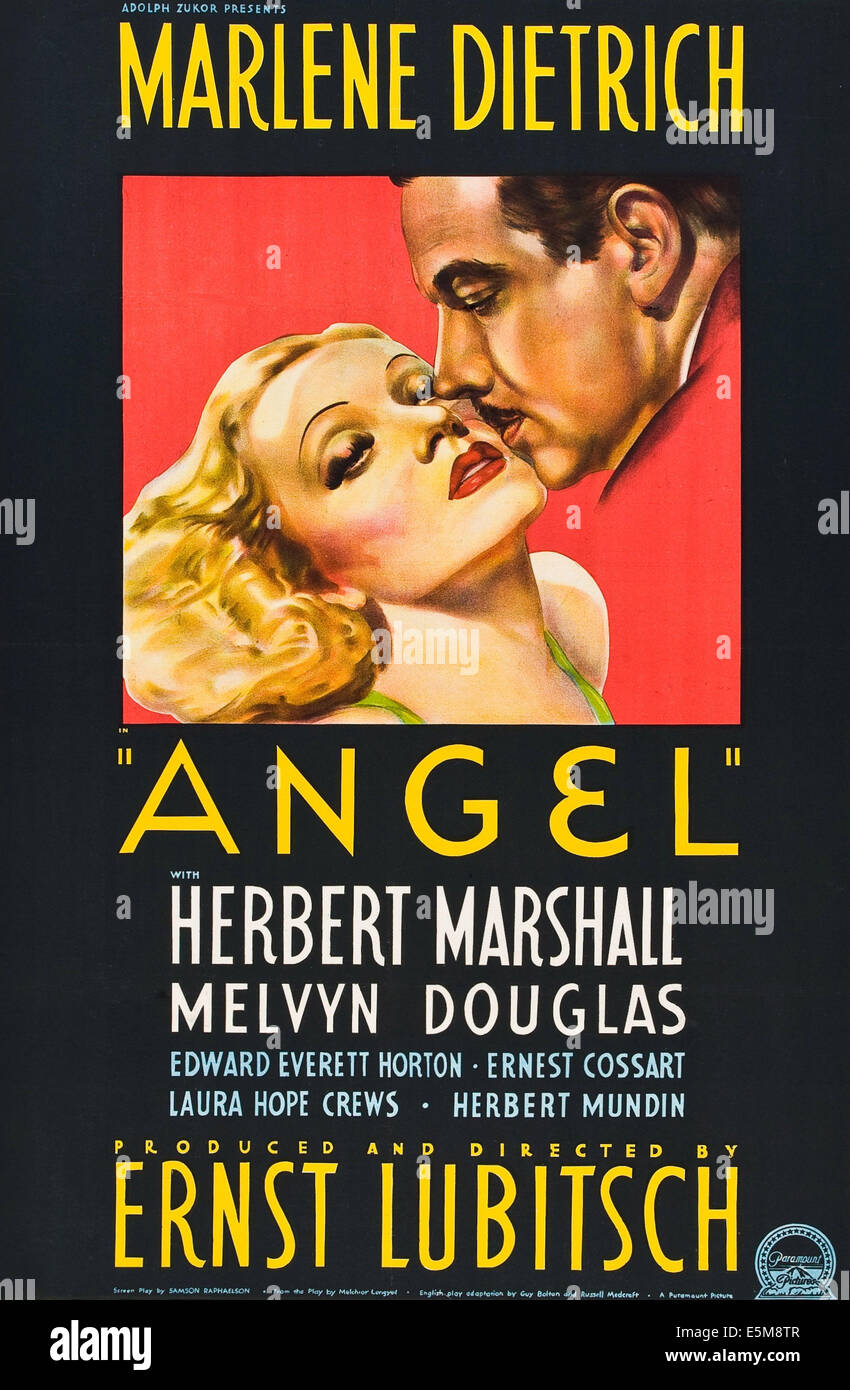 ANGEL, de nous poster art, de gauche : Marlene Dietrich, Herbert Marshall, 1937 Banque D'Images