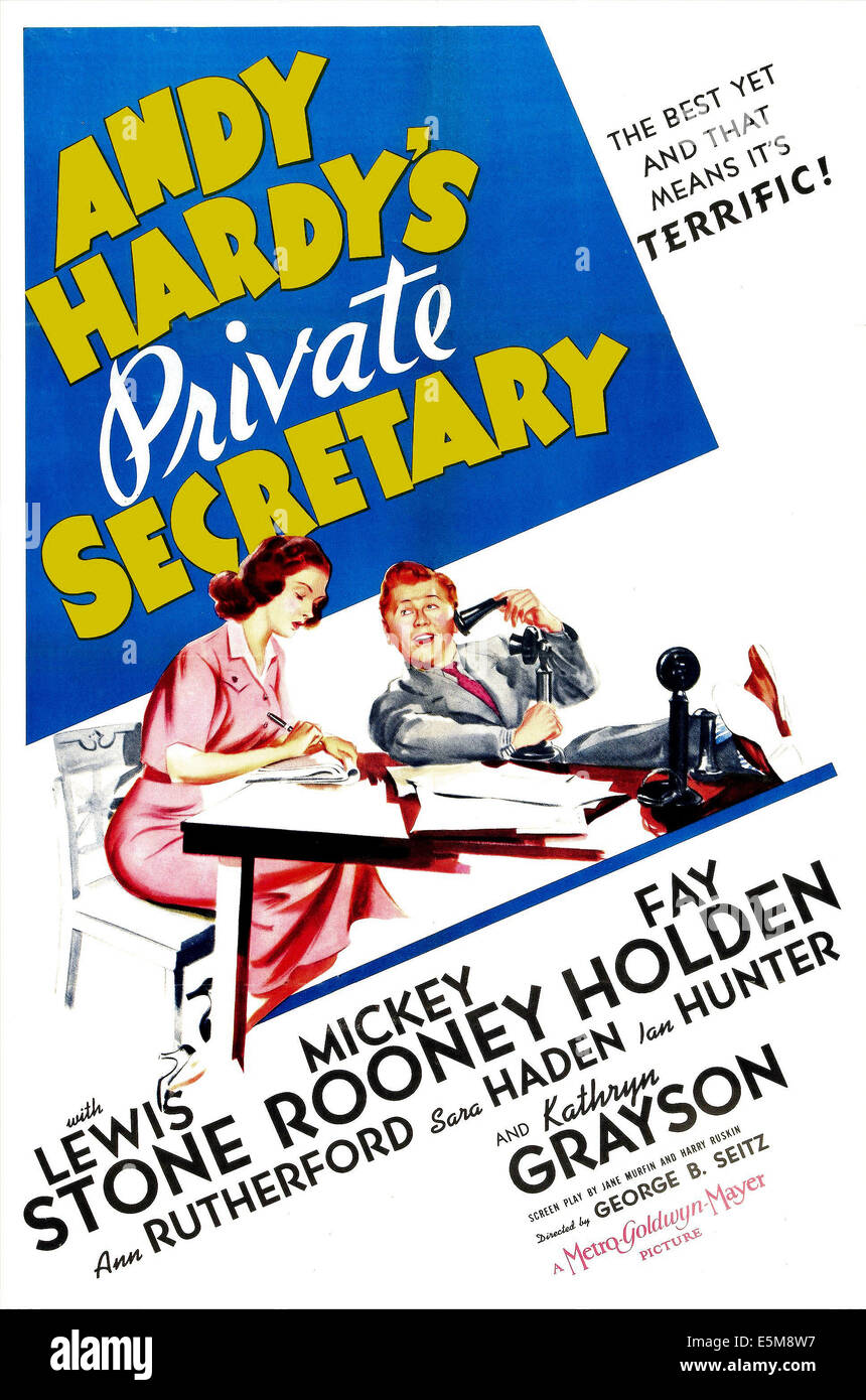 ANDY HARDY, secrétaire privé de l'affiche de nous, Kathryn Grayson, Mickey Rooney, 1941 Banque D'Images