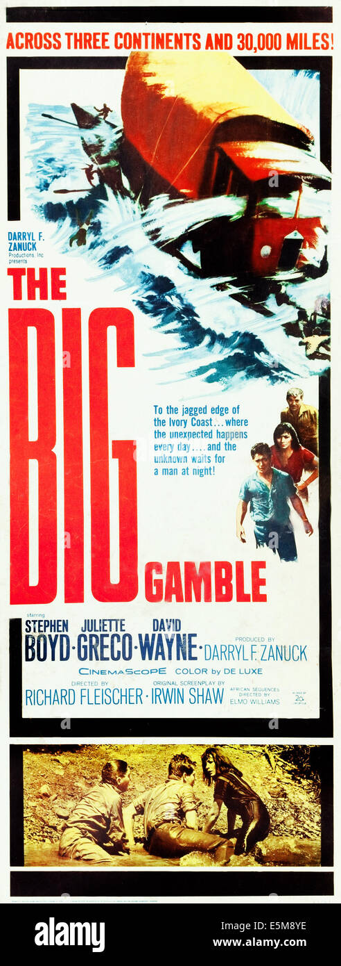 Le BIG GAMBLE, haut l-r : Stephen Boyd, Juliette Greco, David Wayne, en bas de gauche à droite : David Wayne, Stephen Boyd, Juliette Greco sur Banque D'Images