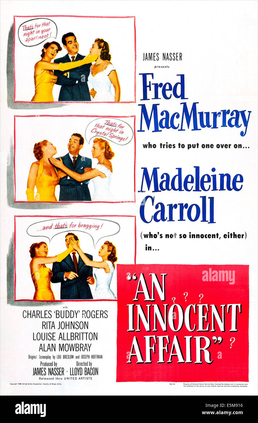 Un innocent, l'affaire (aka NE FAITES PAS CONFIANCE À VOTRE MARI), à partir de la gauche : Madeleine Carroll, Fred MacMurray, Rita Johnson, 1948 Banque D'Images