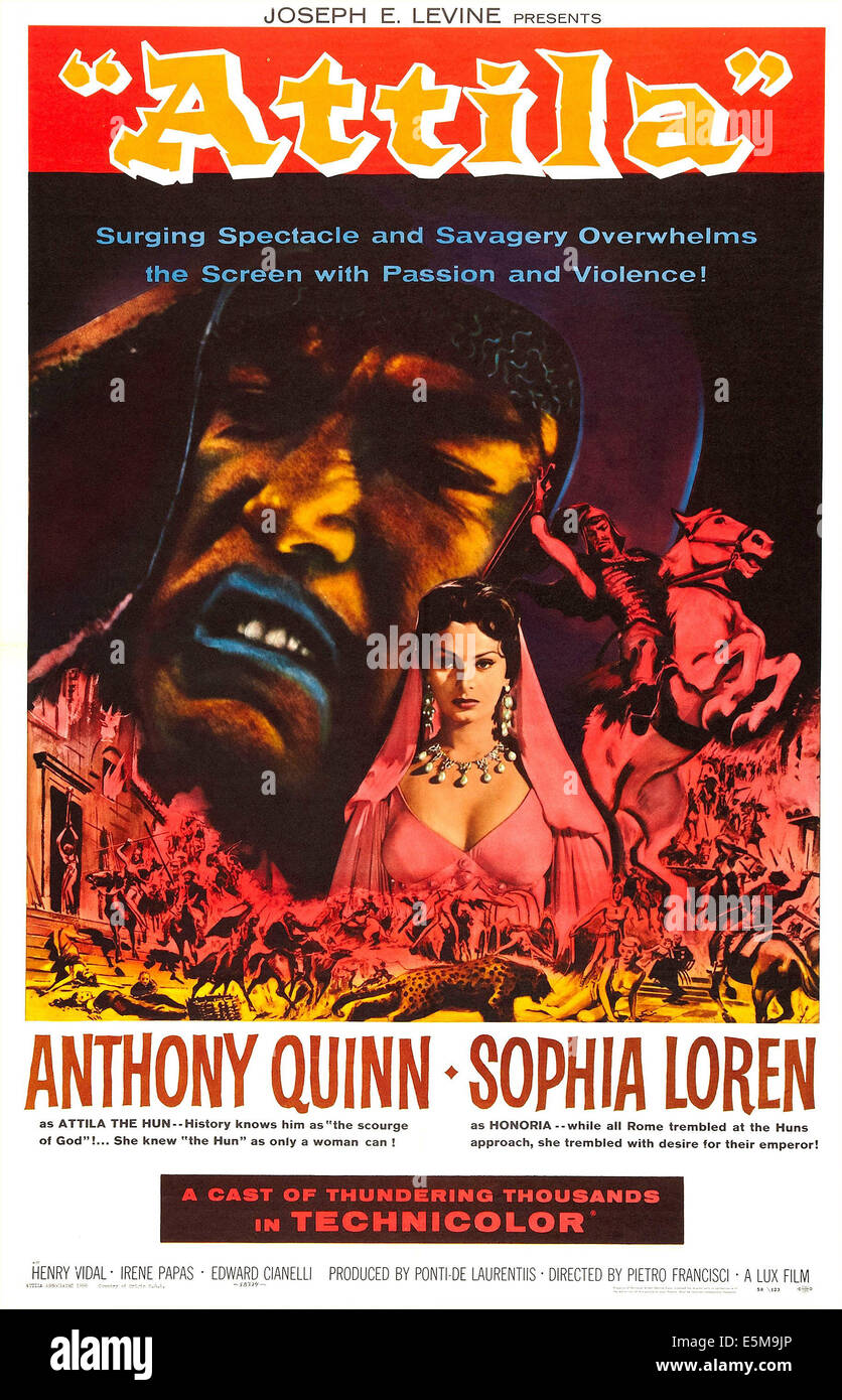 Nous ATTILA, poster, de gauche à droite : Anthony Quinn, Sophia Loren, 1954 Banque D'Images