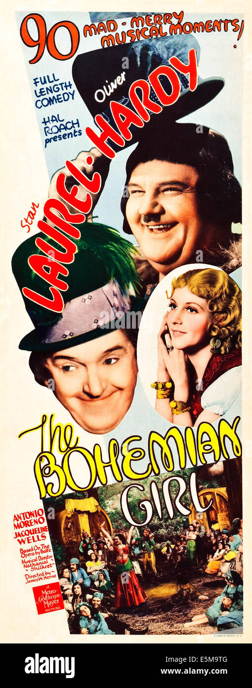 Le BOHEMIAN GIRL, US poster art, à partir du haut : Oliver Hardy, Stan Laurel, Julie Bishop, (alias Jacqueline Wells), 1936 Banque D'Images